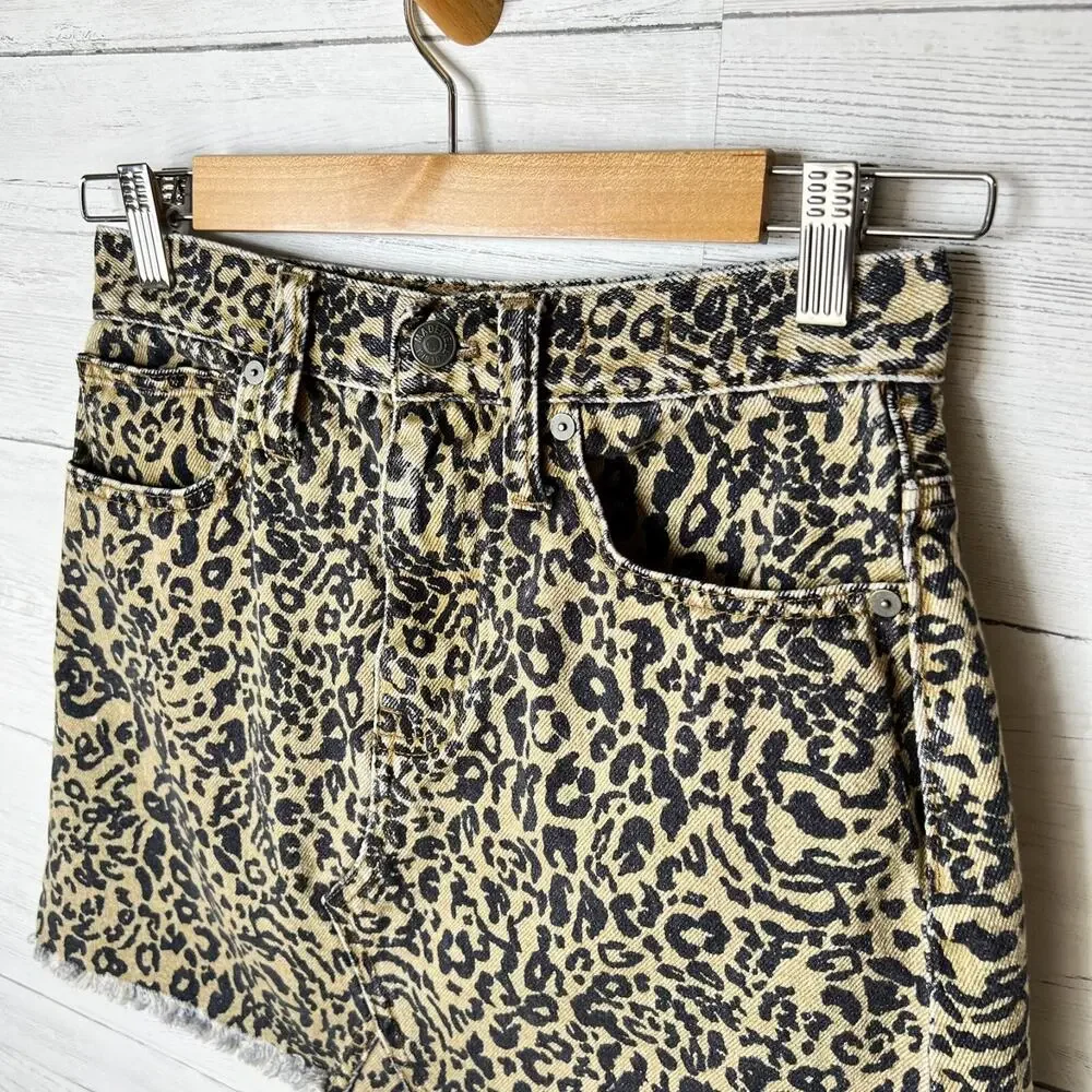 Madewell Skirt Womens Size 25 Rigid Denim A Line Leopard Mini 100% Cotton